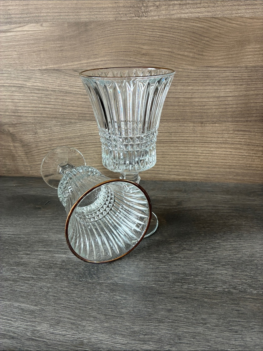 Vintage Fostoria Tiara
Crystal Goblets with Gold Rim